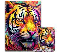 Jigsaw Puzzles 1000 Pieces for Adults Psychedelic Art Tiger cardboard Jigsaw Puzzles Brain Challenge Game for Teenagers & Family Interaction 26X38CM/10.23x14.96inch