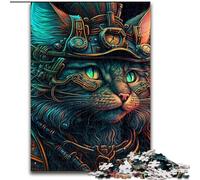 Jigsaw Puzzles 1000 Pieces for Adults Psychedelic Cat Warrior Made of Wood, Unique DIY Home Decor Gift Idea 50x75cm Challenging Brain Teaser - Relaxing Toy for Teenagers