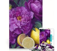 Jigsaw Puzzles 1000 Pieces for Adults Purple Peonies And Lemons Still Life Impossible Game Challenging To Complete for Is Ideal As A Gift 50x75cm