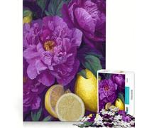 Jigsaw Puzzles 1000 Pieces for Adults Purple Peonies And Lemons Still Life Impossible Game Challenging To Complete for Is Ideal As A Gift 38x52cm