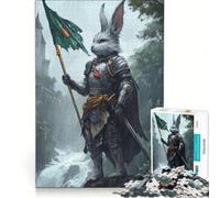 Jigsaw Puzzles 1000 Pieces for Adults Rabbit Knight with Flag in Rain Impossible Game Challenging To Complete for Is Ideal As A Gift 38x26cm