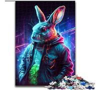 Jigsaw Puzzles 1000 Pieces for Adults Rabbit Neon Made of Wood, Making It A Great Gift for Family Fun 50x75cm for Holidays, Birthdays, And Family Game Nights