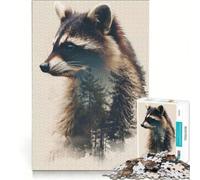 Jigsaw Puzzles 1000 Pieces for Adults Raccoon Double Exposure Impossible Game Challenging To Complete for Is Ideal As A Gift 38x26cm