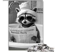 Jigsaw Puzzles 1000 Pieces for Adults Raccoon Reading A Newspaper Puzzle Family Bonding Activity, Unique Gift for Holidays & Birthdays 50X75CM