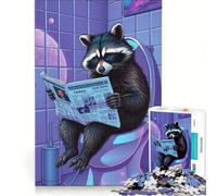 Jigsaw Puzzles 1000 Pieces for Adults Raccoon Reading on Toilet Impossible Game Challenging To Complete for Is Ideal As A Gift 38x52cm