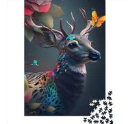 Jigsaw Puzzles 1000 Pieces for Adults Rainbow Deer Flowers Puzzle for Adults Wooden Board Puzzles Family Decoration 1000pcs (75x50cm)