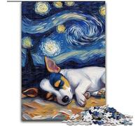 Jigsaw Puzzles 1000 Pieces for Adults Rat Terrier Starry Sky Made of Wood, for Ages 14+ 50x75cm Challenging & Entertaining, Family Activity