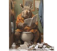 Jigsaw Puzzles 1000 Pieces for Adults Rhino Toilet Decor Woodenboard Puzzles Family Decoration 1000pcs (75x50cm)
