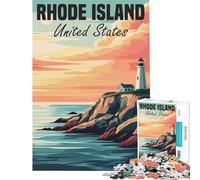 Jigsaw Puzzles 1000 Pieces for Adults Rhode Island Lighthouse Sunset Postcard Educational Game Challenging Game Toys Great Gifts But Fun And Humorous (Size 38x52cm)