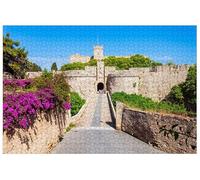 Jigsaw Puzzles 1000 Pieces for Adults -Rhodes Old Town in Rhodes Island in Greece- Premium Wooden Perfect Interlocking Clear Printing