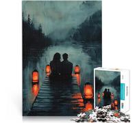 Jigsaw Puzzles 1000 Pieces for Adults Romantic Couple on Dock with Lantern Glow at Dusk Stressabbau Geschenk zum Geburtstag38x26cm