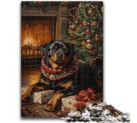Jigsaw Puzzles 1000 Pieces for Adults Rottweiler Christmas Portrait Wall Decoration for Educational Game Gifts for Women Men 50x75cm