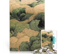 Jigsaw Puzzles 1000 Pieces for Adults Sage Green And Gold Waves Wall Art Minimalist Retro Japandi Waves Intellectual Game Home Art Decor 50x70cm