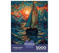 Jigsaw Puzzles 1000 Pieces for Adults Sailboat at Sunset, Stained Glass Style Jigsaws for Adults Fun Games A Work of Art Deal As Gifts for The Whole Family 38x26cm/1000pcs