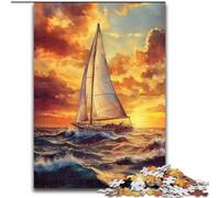 Jigsaw Puzzles 1000 Pieces for Adults Sailboat Sailing on The Sea Wooden Jigsaw Puzzles 26X38CM for Travel Lovers & Couples, Challenging Toy