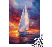 Jigsaw Puzzles 1000 Pieces for Adults Sailboat Sunset Painting Print Jigsaw for Adults Relaxing Games Difficult Challenge for Birthday, Chrismas 52x38cm/1000pcs