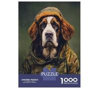 Jigsaw Puzzles 1000 Pieces for Adults Saint Bernard Camo Jacket Puzzle for Adults Brain Teaser Game Pattern Assembly Deal As Gifts for The Whole Family 38x26cm/1000pcs