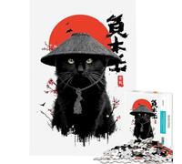 Jigsaw Puzzles 1000 Pieces for Adults Samurai Cat with Asian Aesthetics Toys Educational Games Practical Game Learning Educational Gifts Ideas (Size 50x75cm)