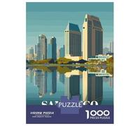 Jigsaw Puzzles 1000 Pieces for Adults San Diego Skyline Reflection Jigsaw for Adults Fun Games Presents for Women Help The Brain Exercise 52x38cm/1000pcs