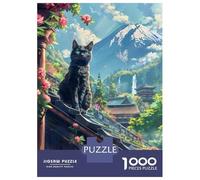 Jigsaw Puzzles 1000 Pieces for Adults Scenery Cat at Fuji Mount Teenager Puzzles Family Game Difficult Challenge Stress Reduction Gifts 38x26cm/1000pcs