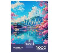 Jigsaw Puzzles 1000 Pieces for Adults Seoul Cityscape with Cherry Blossoms Jigsaw for Adults Family Games A Work of Art Help The Brain Exercise 70x50cm/1000pcs