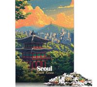 Jigsaw Puzzles 1000 Pieces for Adults Seoul, South Korea Illustration Puzzle for Adults Woodenboard Puzzles Family Fun Jigsaws Puzzles 1000pcs (75x50cm)