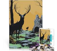 Jigsaw Puzzles 1000 Pieces for Adults Silhouetted Deer in a Mystical Forest Hands-on-Spiel Geschenk zum Geburtstag52x38cm