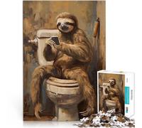 Jigsaw Puzzles 1000 Pieces for Adults Sloth Bath Room Phone Text Entspannungsspiele mit passendem Poster und Quizblatt38x26cm