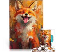 Jigsaw Puzzles 1000 Pieces for Adults smiling happy fox painting Lernspiele eignet sich ideal als Geschenk für die ganze Familie52x38cm
