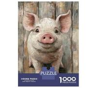 Jigsaw Puzzles 1000 Pieces for Adults Smiling Pig Portrait Minimal Farm Animal Wall Art Jigsaws for Adults Fun Games A Work of Art Deal As Gifts for The Whole Family 38x26cm/1000pcs