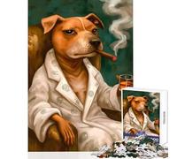 Jigsaw Puzzles 1000 Pieces for Adults Sophisticated Dog Smoking Cigar Painting Toy Wall Decor Gifts for Women Men Relaxing Games Artists Collection, Fine Art Size 38x26cm