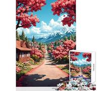 Jigsaw Puzzles 1000 Pieces for Adults Springtime Village Japanese Landscape Brain Teaser Game Difficult Hard Educational Toy Birthday Present, Gifts, (38x26cm)