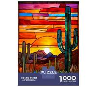 Jigsaw Puzzles 1000 Pieces for Adults Stained Glass Desert Sunset Jigsaws for Adults Fun Games Stress Reliever Help The Brain Exercise 38x26cm/1000pcs