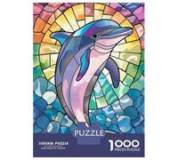 Jigsaw Puzzles 1000 Pieces for Adults Stained Glass Dolphin in Waves Puzzle for Adults Toy Wall Decor Hand Speed Race Stress Reduction Gifts 52x38cm/1000pcs