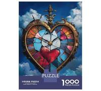 Jigsaw Puzzles 1000 Pieces for Adults Stained Glass Heart Clock Adult Puzzles Relaxing Games Difficult Hard Deal As Gifts for The Whole Family 70x50cm/1000pcs