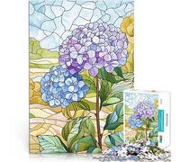 Jigsaw Puzzles 1000 Pieces for Adults Stained Glass Hydrangeas Familienspaß denn eignet sich ideal als Geschenk für die ganze Familie75x50cm