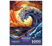 Jigsaw Puzzles 1000 Pieces for Adults Stained Glass Ocean Wave Jigsaws for Adults Family Games Stress Reliever Stress Reduction Gifts 52x38cm/1000pcs