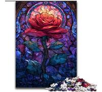 Jigsaw Puzzles 1000 Pieces for Adults Stained Glass Rose Jigsaw Family Activity Game for Teenagers, Challenging Brain Teaser 50X75CM