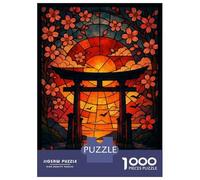 Jigsaw Puzzles 1000 Pieces for Adults Stained Glass Torii Gate Sunset Jigsaw for Adults Relaxing Games Difficult Challenge for Birthday, Chrismas 38x26cm/1000pcs
