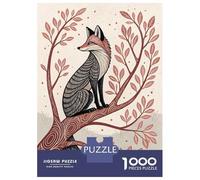 Jigsaw Puzzles 1000 Pieces for Adults Stylized Fox Sitting on A Tree Branch Jigsaw for Adults Fun Games Presents for Women Help The Brain Exercise 38x26cm/1000pcs