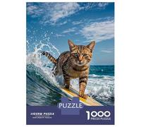 Jigsaw Puzzles 1000 Pieces for Adults Surfing Cat Funny Puzzles for Adults DIY Toys Home Decoration Help The Brain Exercise 70x50cm/1000pcs
