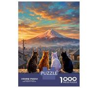 Jigsaw Puzzles 1000 Pieces for Adults Team Cat Looking Sunset Mount Fuji Adult Puzzles Relax Games Analysis And Logic Stress Reduction Gifts 52x38cm/1000pcs