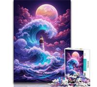 Jigsaw Puzzles 1000 Pieces for Adults Teens A Lighthouse in The Surf Adult Jigsaw,Learning Educational Toys Family Games Unique Birthday And Gifts 75x50cm