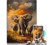 Jigsaw Puzzles 1000 Pieces for Adults Teens African Animal Elephant,Family Entertainment Toys with Matching Poster And Trivia Sheet 38x26cm