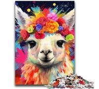 Jigsaw Puzzles 1000 Pieces for Adults Teens Alpaca Wearing Flowers 1000 Piece Puzzle,Educational Game for Birthday, Chrismas for Age 14+ (26x38cm)
