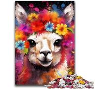 Jigsaw Puzzles 1000 Pieces for Adults Teens Alpaca Wearing Flowers Adult Jigsaw,Educational Games Home Decoration Suitable for Desktop Decoration (50x75cm)