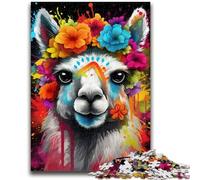 Jigsaw Puzzles 1000 Pieces for Adults Teens Alpaca Wearing Flowers Adult Jigsaw,Educational Games Home Decoration Suitable for Desktop Decoration (26x38cm)