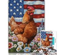Jigsaw Puzzles 1000 Pieces for Adults Teens American Flag Rooster,Challenging Game for Is Ideal As A Gift for The Whole Family 38x26cm