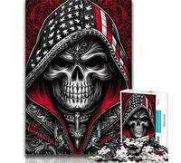 Jigsaw Puzzles 1000 Pieces for Adults Teens American Flag Skull 1000 Pieces for Adults,Stress Reliever Difficult Challenge Secret Santa Gifts 50x75cm