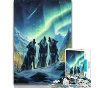 Jigsaw Puzzles 1000 Pieces for Adults Teens Aurora Howling Wolf Teenager Puzzles,Learning Educational Toys Family Games Unique Birthday And Gifts 26x38cm
